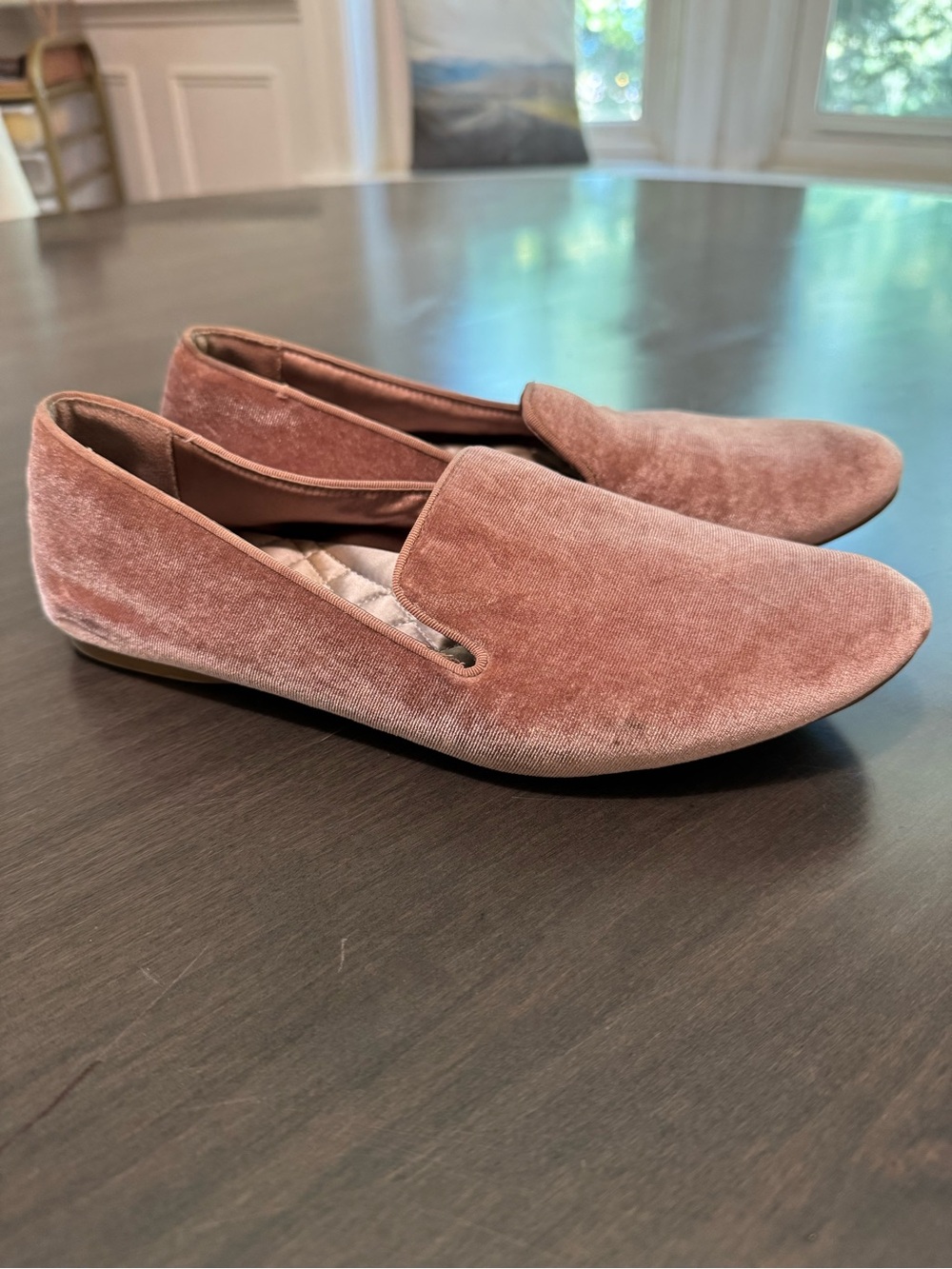Birdies Velvet Slip-Ons in Blush Pink